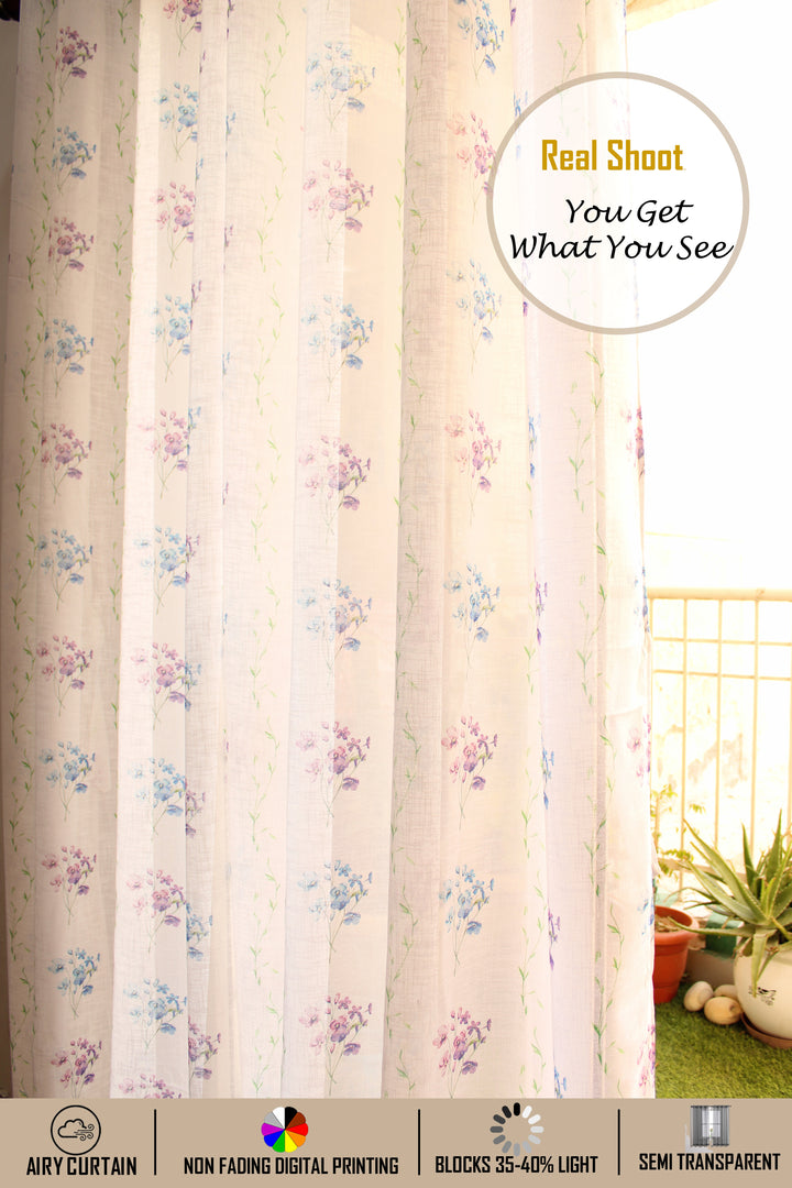 Linen Textured Sheer Curtains, Semi Transparent & Light Filtering Door Curtains with Tieback and Eyelets, Pack of 1
