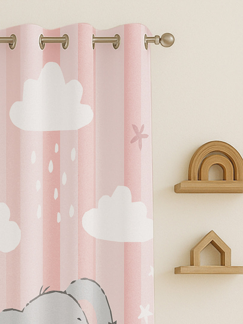 Kids Velvet Curtain | Elephant Love print | 7 feet | Set of 1