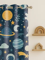 Load image into Gallery viewer, Kids Velvet Curtain | Galaxy Adventure print | 7 feet | Set of 2