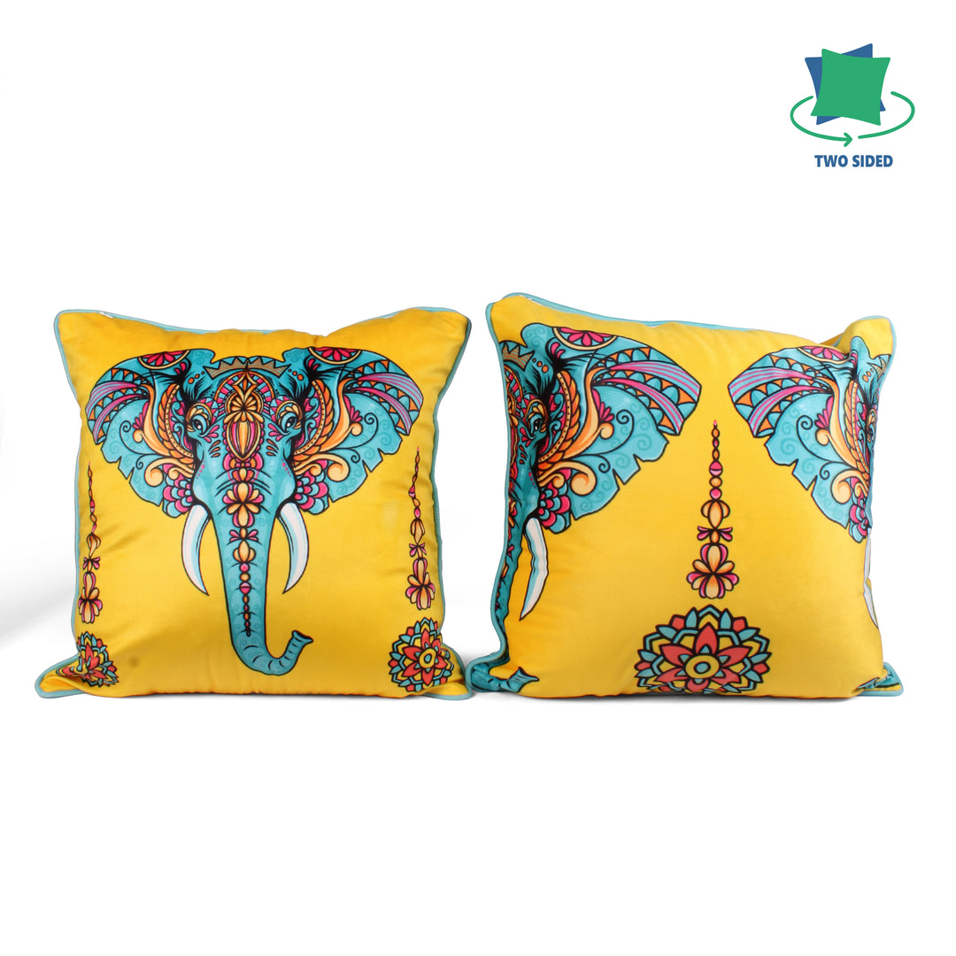 Exotic Elephant Both Sided Printed Velvet Cushion Cover with Piping (Set of 5)