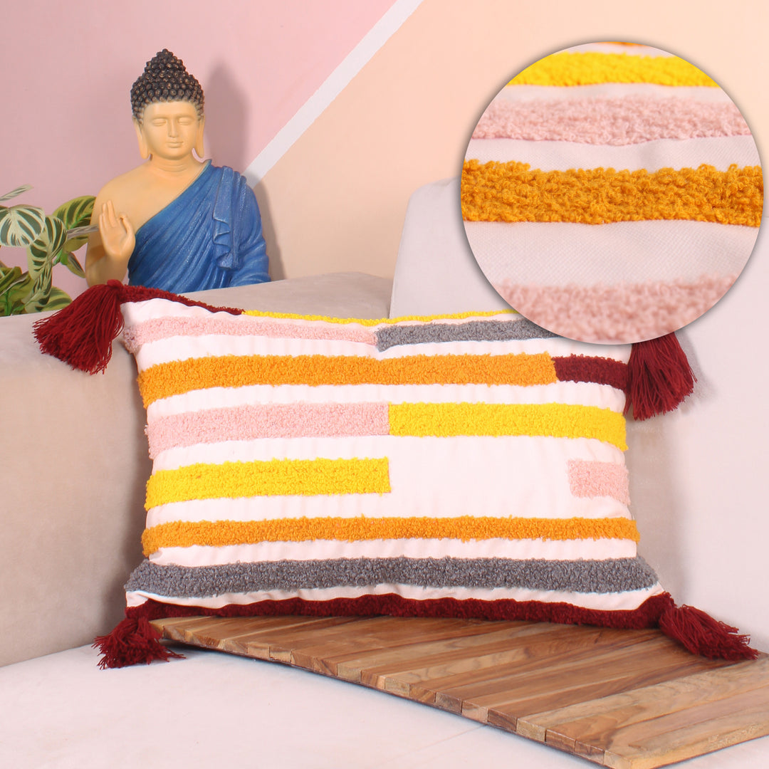 Hand Crafted Embroidered Bohemian Cushion Cover, Set of 1 (12 x18 inches/ 30x45 cm)