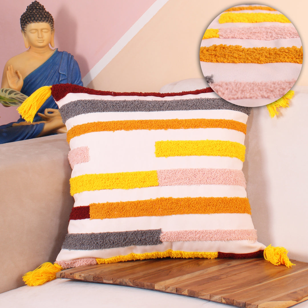 Hand Crafted Embroidered Bohemian Cushion Cover, Set of 1 (16 x16 inches/ 40x40 cm)