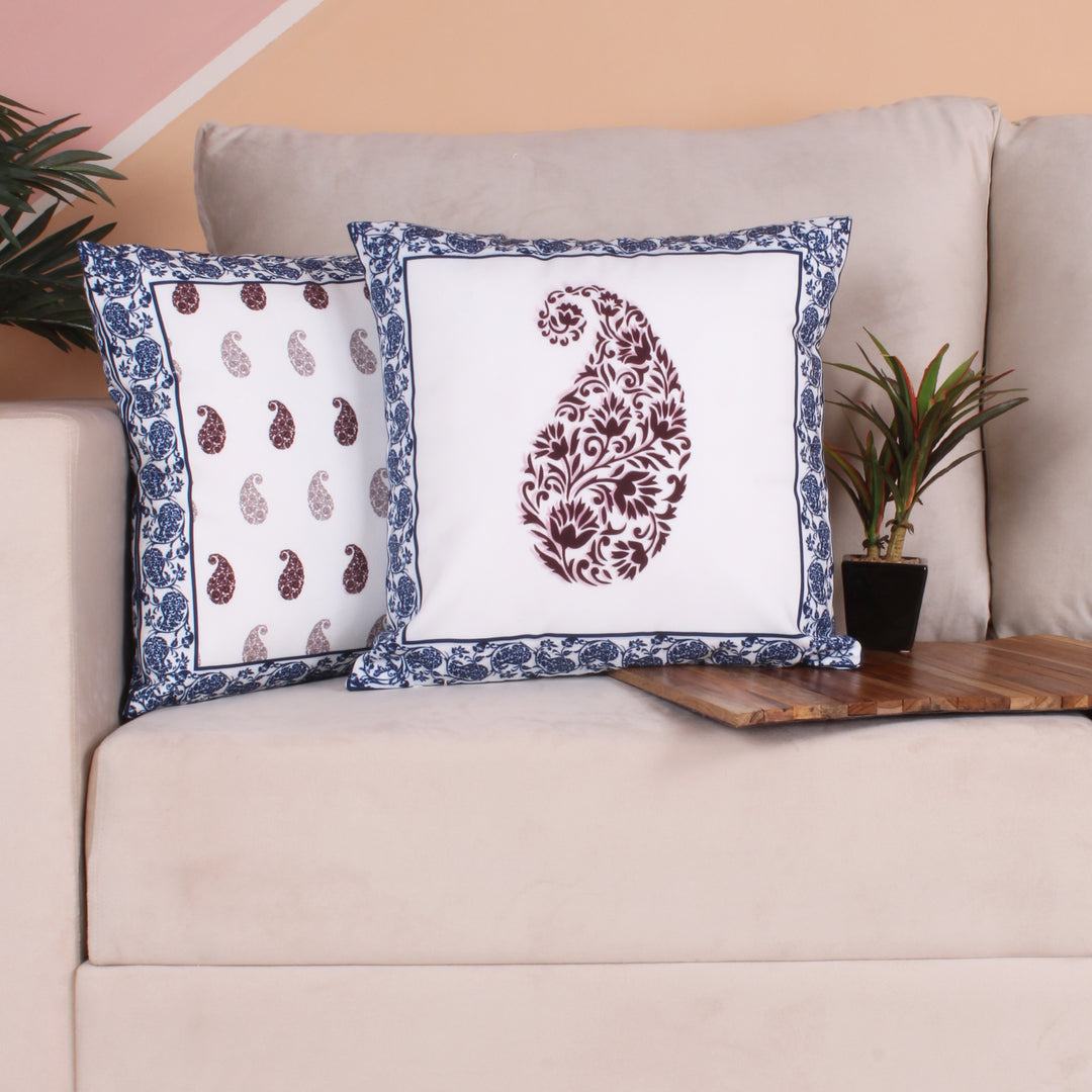 Both Side Block Print Spring Paisley Maroon Cushion Cover Set of 2