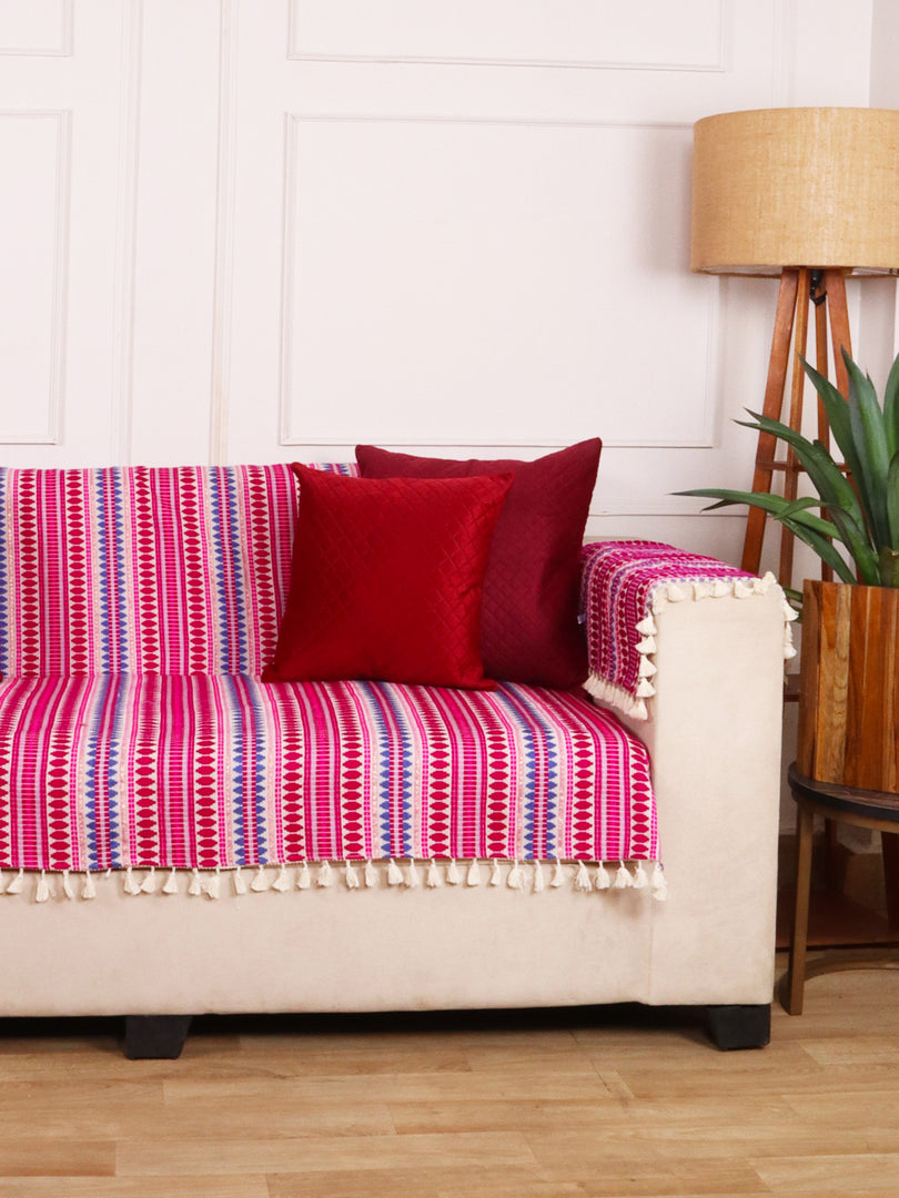 Maroon Jacquard 2-Seater Sofa Cover