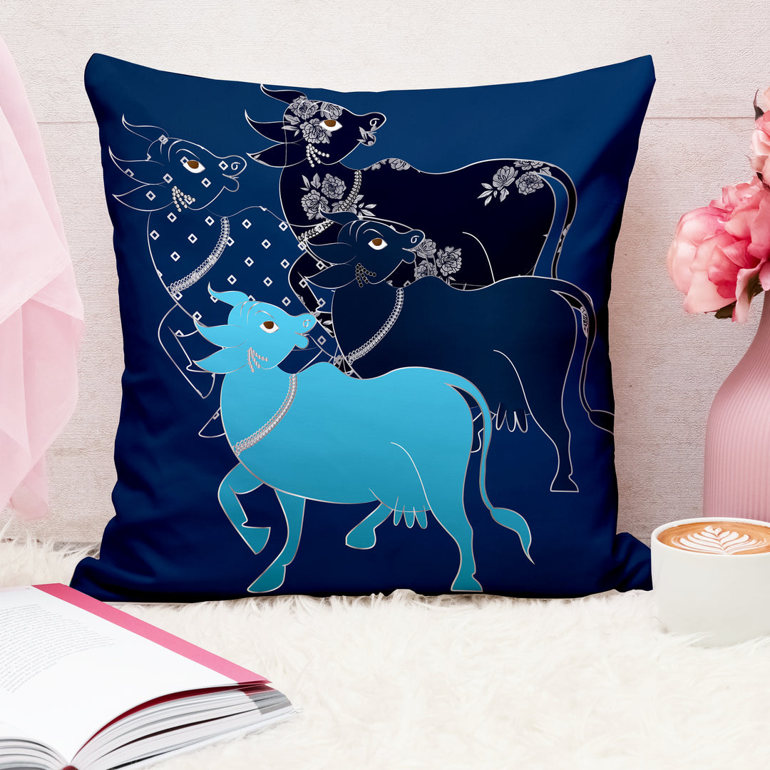Cow Printed Cotton Canvas Cushion Cover Set of 2