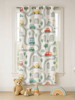 Load image into Gallery viewer, Kids Velvet Curtain | Urban Traffic print | 5 feet | Set of 1
