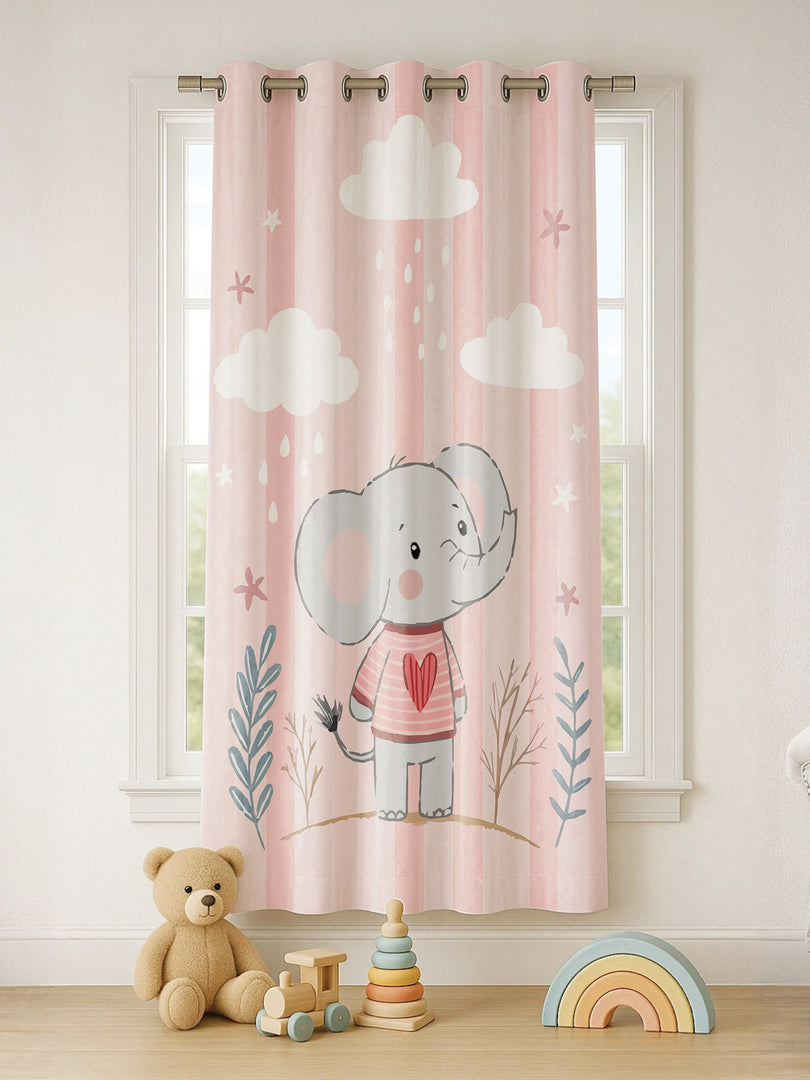 Kids Velvet Curtain | Elephant Love print | 7 feet | Set of 1