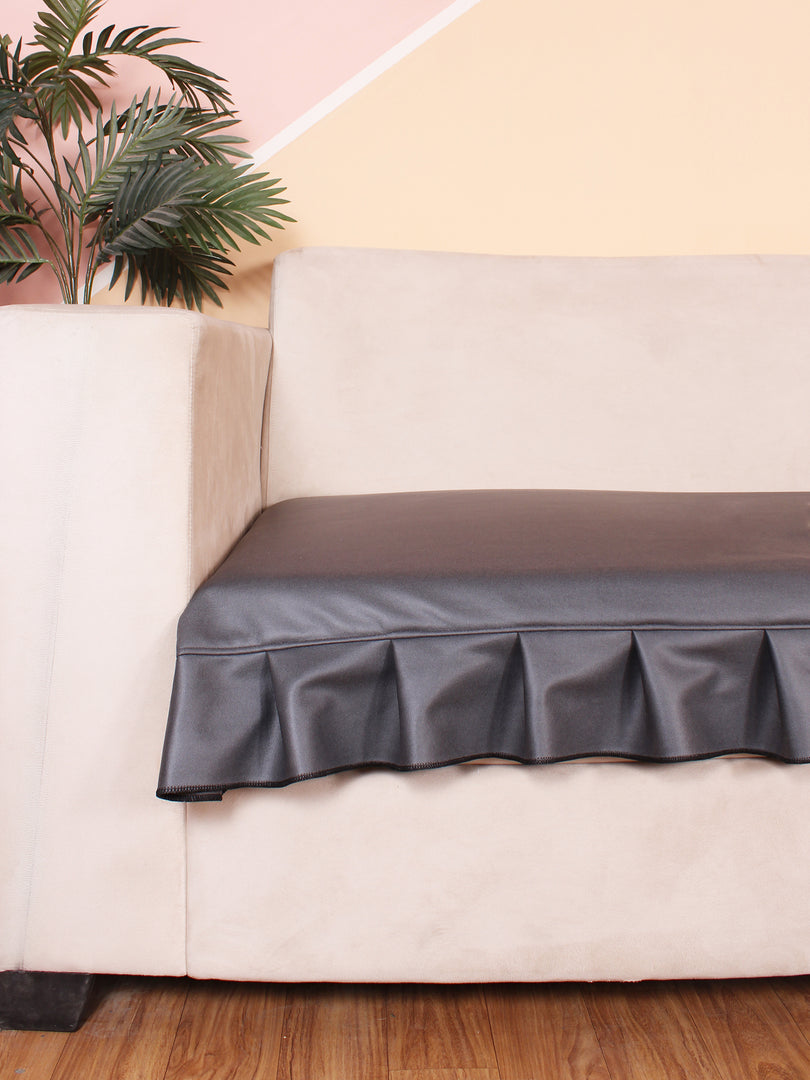 Leatherite Sofa Slip Cover Protector with Frill, Dark Grey