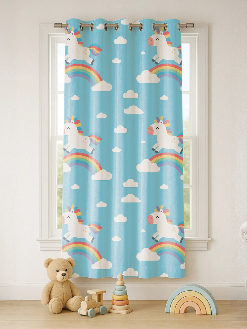 Kids Velvet Curtain | Magical Unicorn print | 7 feet | Set of 1