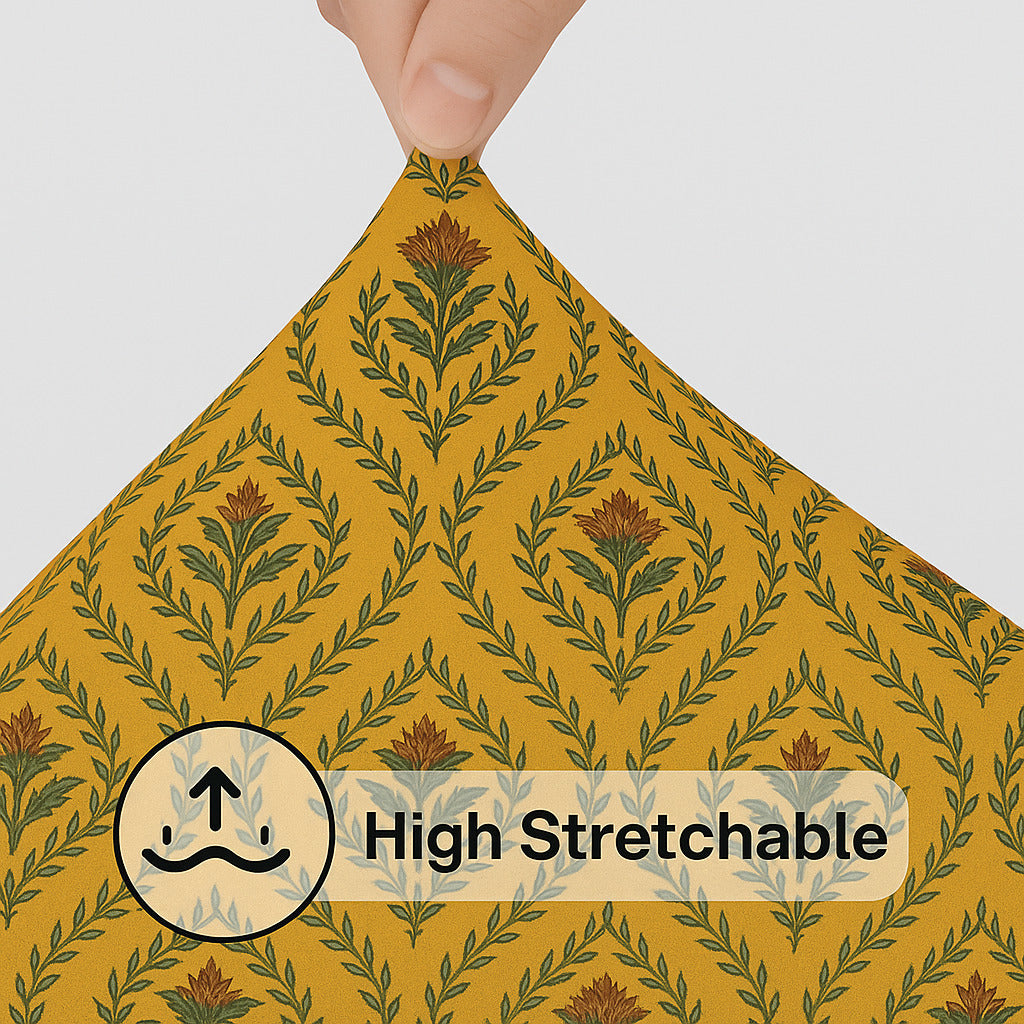 3-Seater Sofa Gaddi Cover | Traditional Floral Design | Mustard & Olive | Spandex | 21x63-22x64