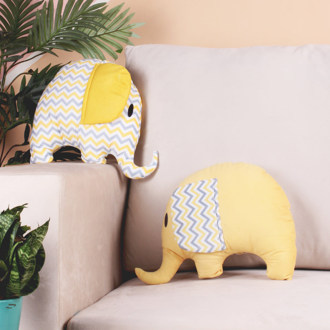 Pack of 2 Addorable Cuddly and Perfect Plush Cute Shaped Cushion for all ages - Yellow Elephant