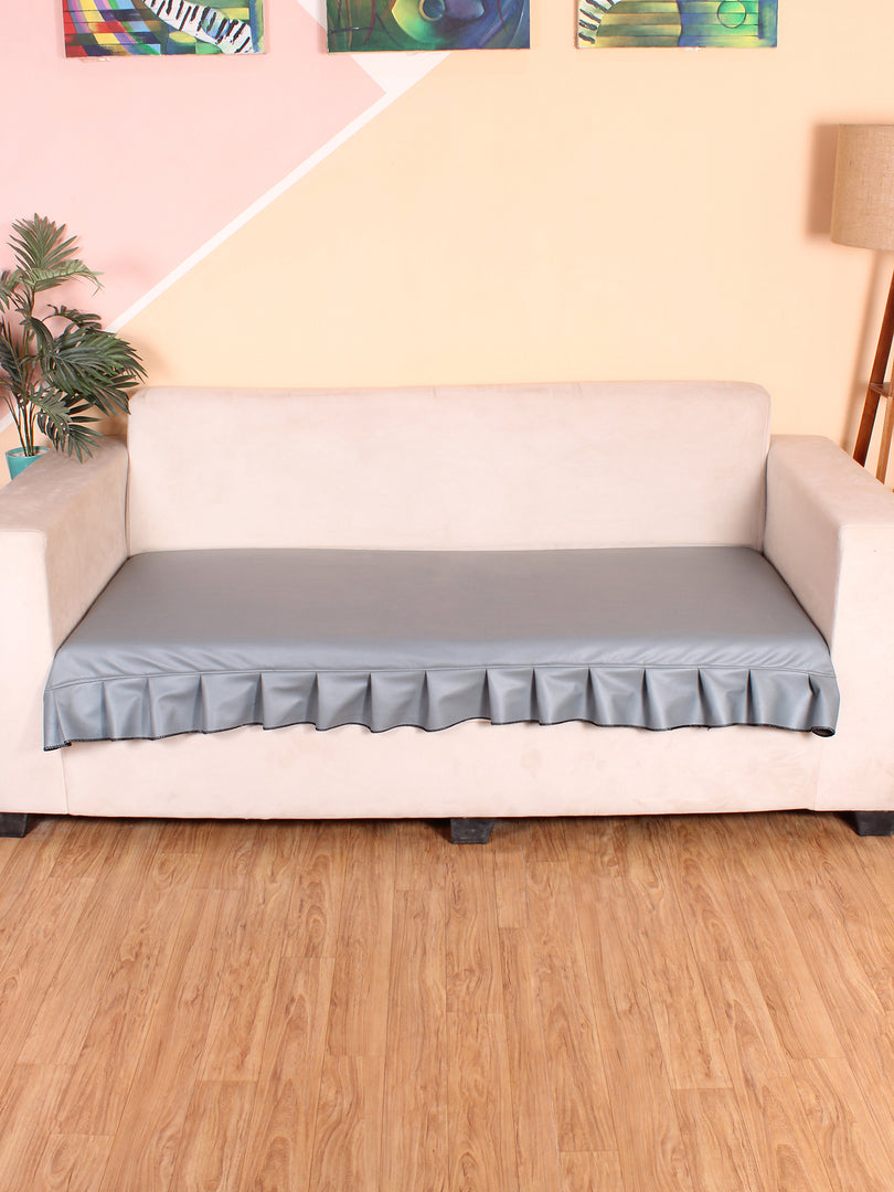 Leatherite Sofa Slip Cover Protector with Frill, Grey