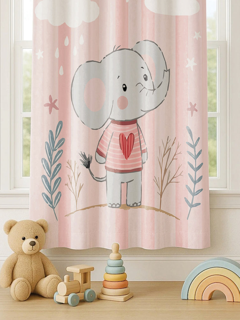Kids Velvet Curtain | Elephant Love print | 7 feet | Set of 1