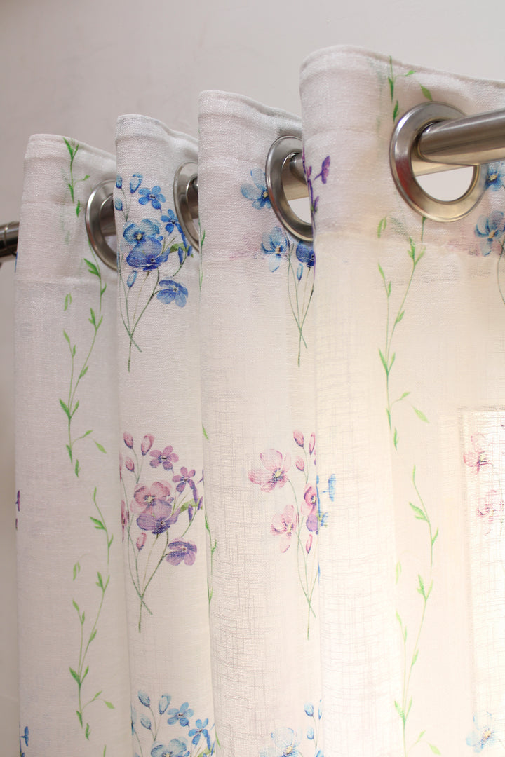 Linen Textured Sheer Curtains, Semi Transparent & Light Filtering Door Curtains with Tieback and Eyelets, Pack of 1