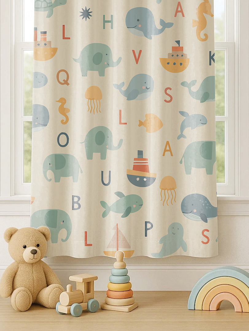 Kids Velvet Curtain | Alphabet Animal print | 5 feet | Set of 2
