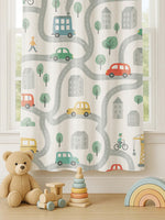 Load image into Gallery viewer, Kids Velvet Curtain | Urban Traffic print | 5 feet | Set of 1
