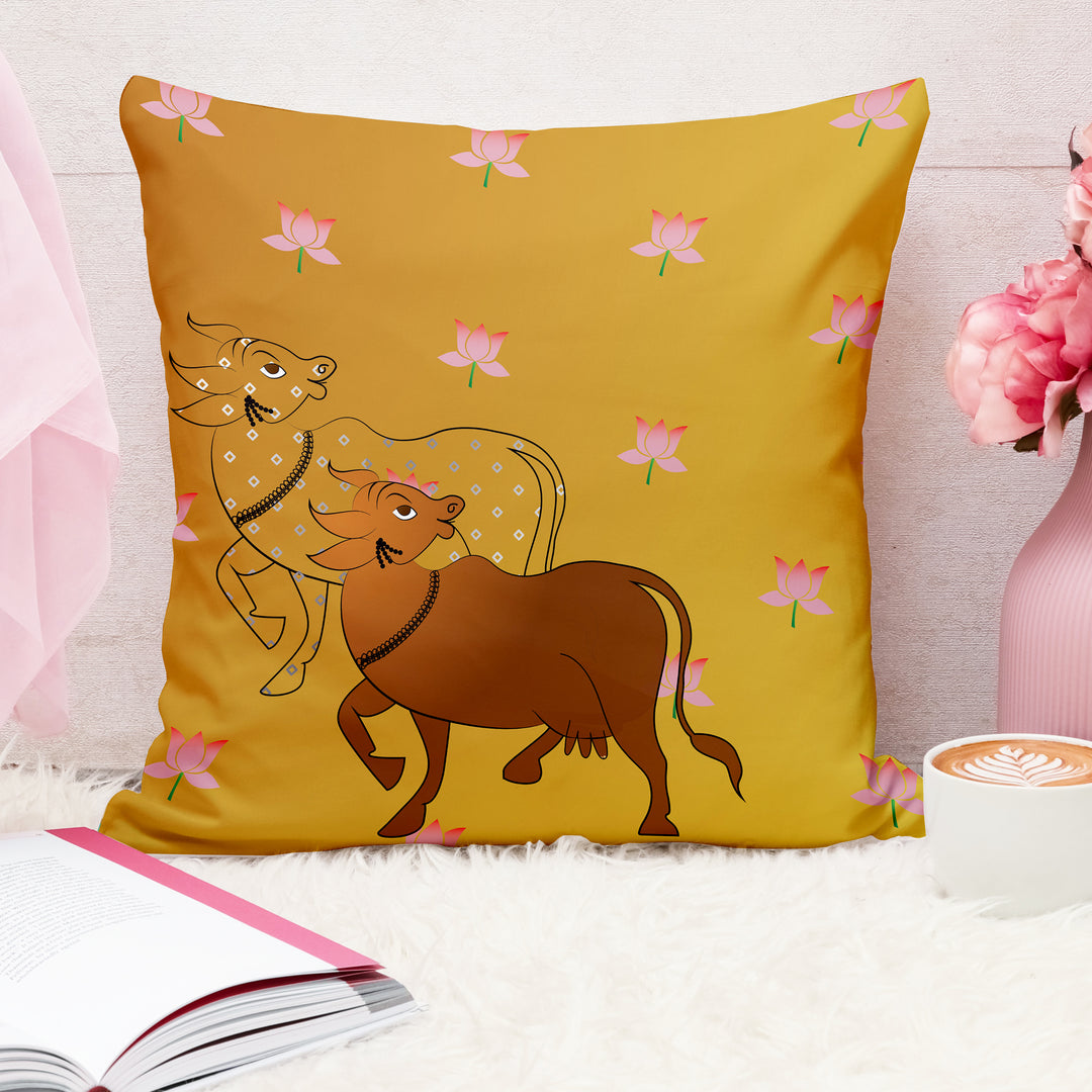 Cow Printed Cotton Canvas Cushion Cover Set of 2