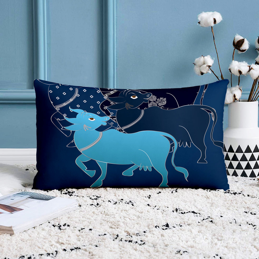 Cow Printed Cotton Canvas Rectangular Cushion Cover Set of 2