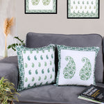 Load image into Gallery viewer, Both Side Block Print Spring Paisley Green Cushion Cover Set of 2