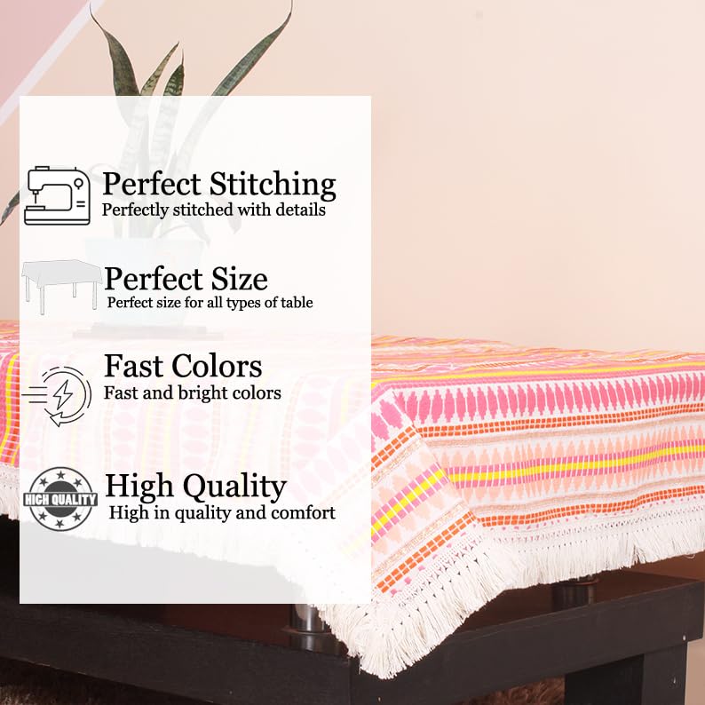 Aztec Orange Woven Fabric Table Cover with Lace
