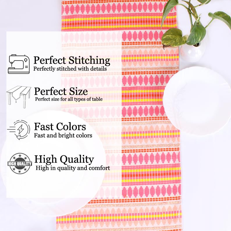 Aztec Orange Woven Fabric Table Runner with Tassel
