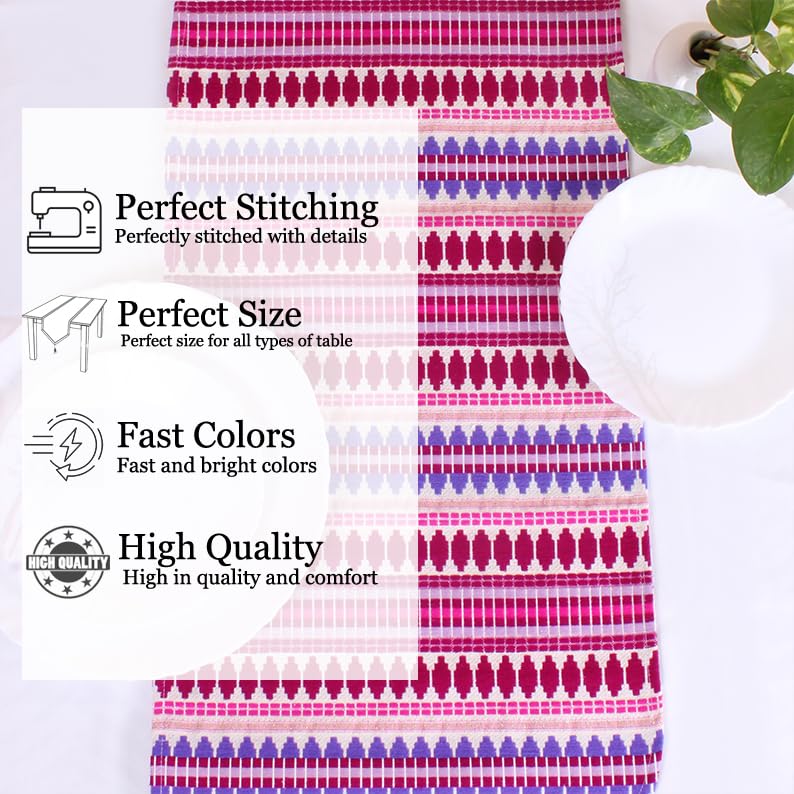 Aztec Purple Woven Fabric Table Runner with Tassel