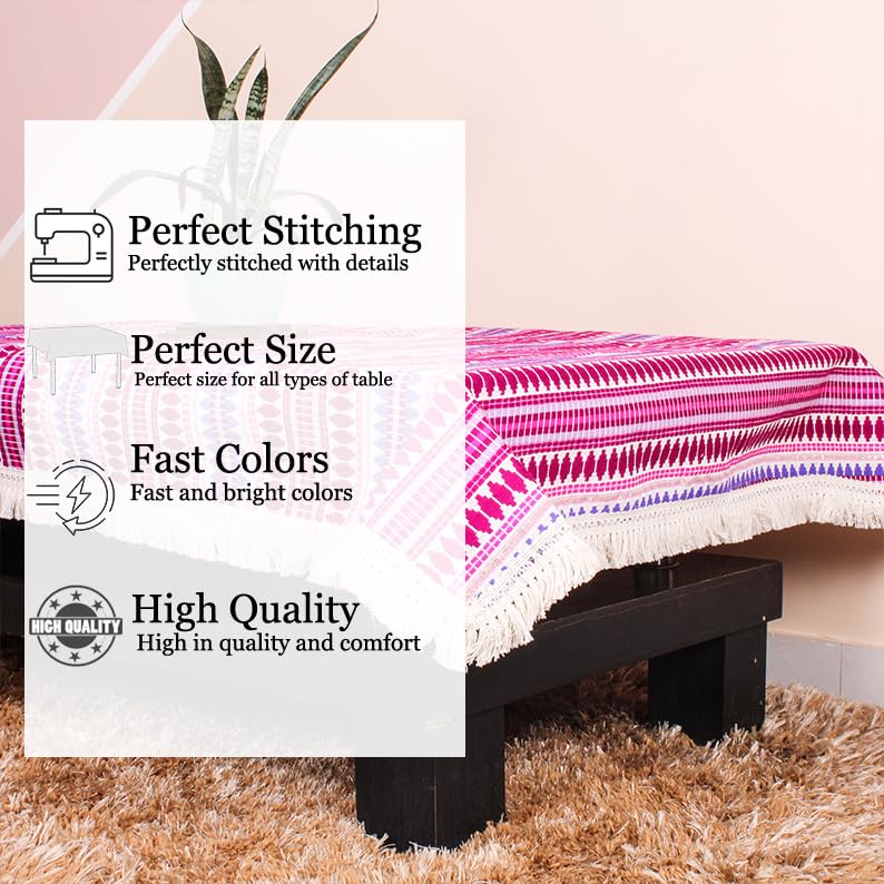 Aztec Purple Woven Fabric Table Cover with Lace