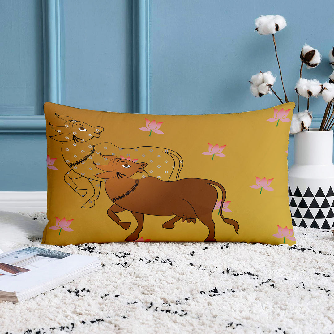 Cow Printed Cotton Canvas Rectangular Cushion Cover Set of 2