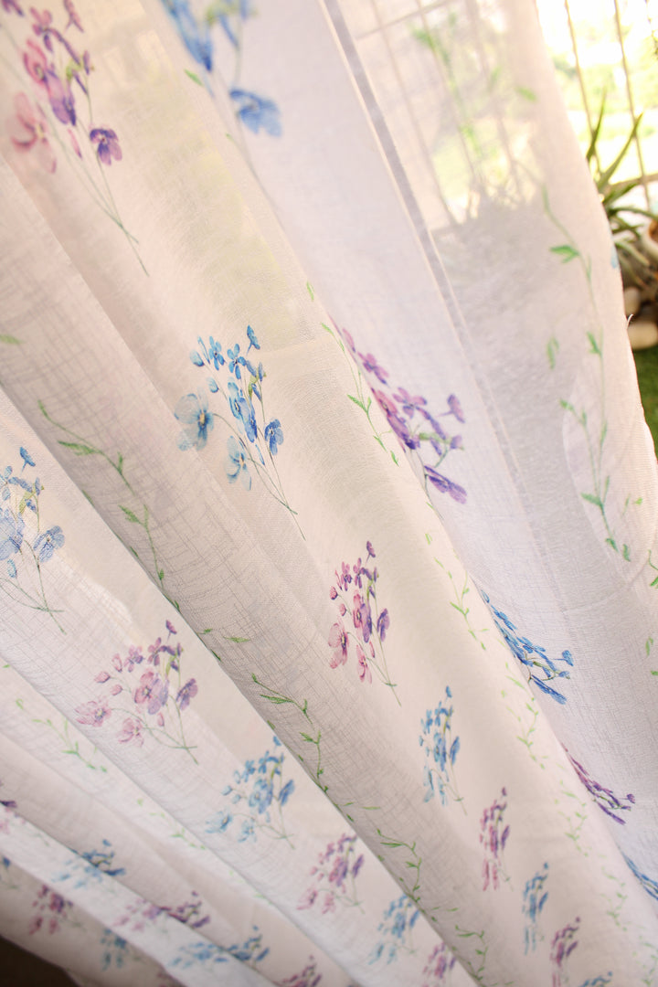 Linen Textured Sheer Curtains, Semi Transparent & Light Filtering Door Curtains with Tieback and Eyelets, Pack of 1
