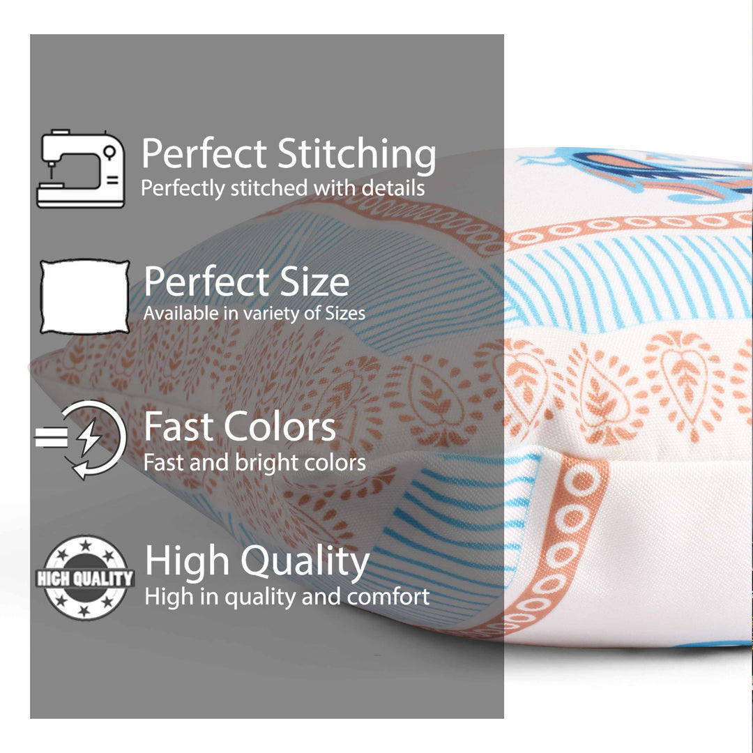 Both Side Block Print Peacock Cushion Cover Set of 5