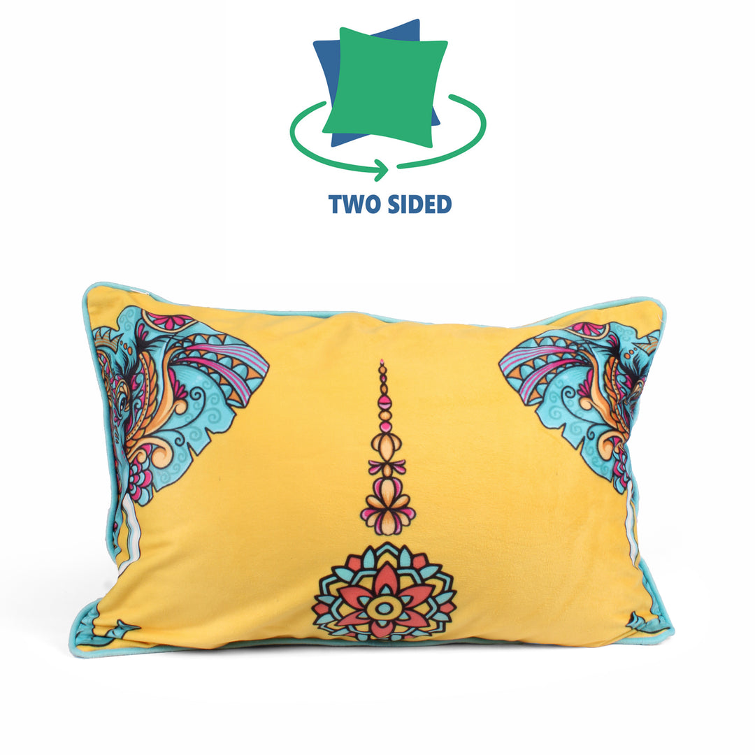 Exotic Elephant Both Sided Printed Velvet Rectangular Cushion Cover with Piping (Set of 2)