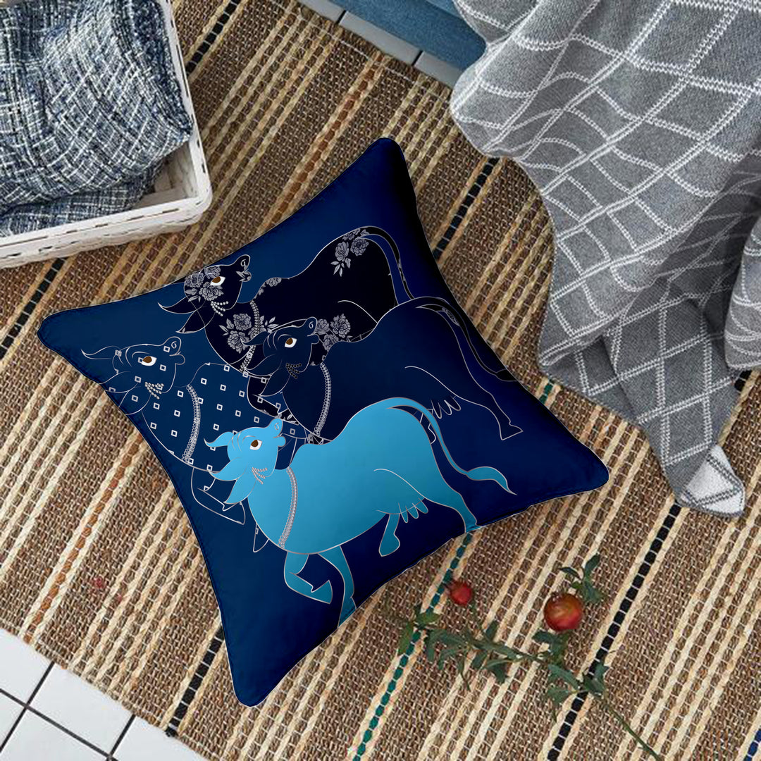 Cow Printed Cotton Canvas Cushion Cover Set of 2