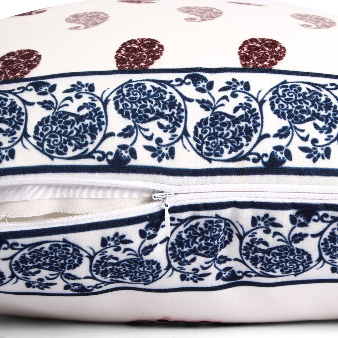 Both Side Block Print Spring Paisley Maroon Cushion Cover Set of 2