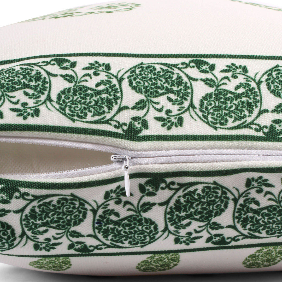 Both Side Block Print Spring Paisley Green Cushion Cover Set of 2