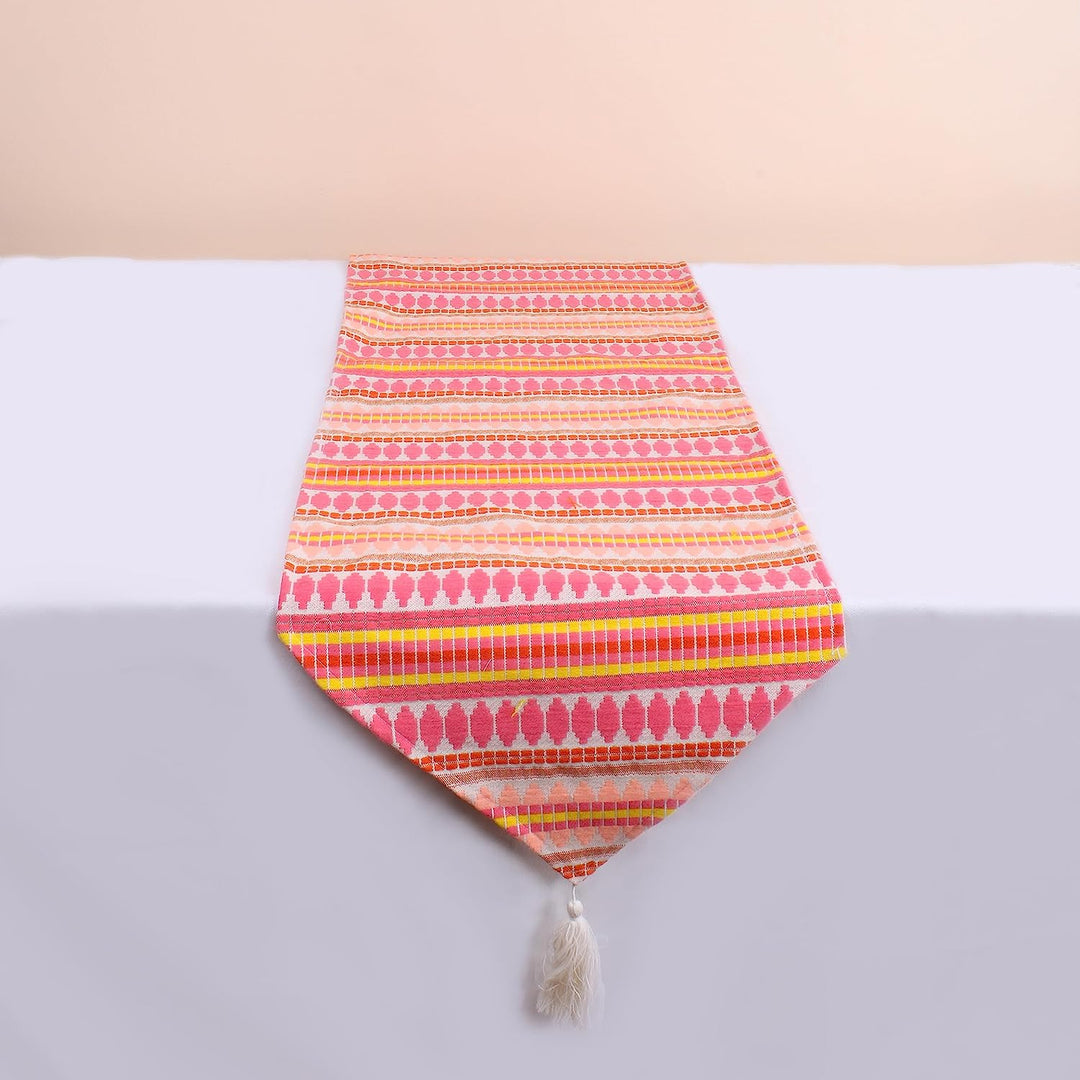 Aztec Orange Woven Fabric Table Runner with Tassel