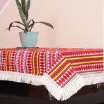 Load image into Gallery viewer, Aztec Red Woven Fabric Table Cover with Lace