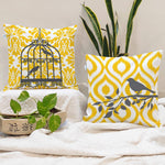 Load image into Gallery viewer, Soft Touch Luxurious Yellow Bird Printed Cotton Canvas Cushion Cover Set of 2