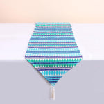 Load image into Gallery viewer, Aztec Blue Woven Fabric Table Runner with Tassel