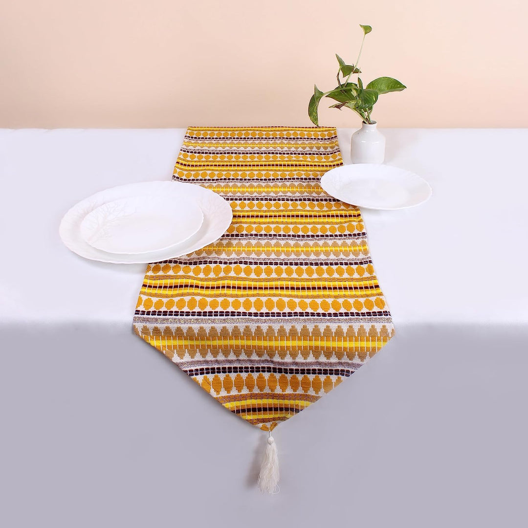 Aztec Yellow Woven Fabric Table Runner with Tassel