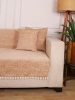 Load image into Gallery viewer, Beige Chenille Sofa Cover 70x60 Inch – Soft, Durable & Textured Fabric with Tassels | Full Coverage   Sofa for Living Room, Bedroom, or Drawing Room