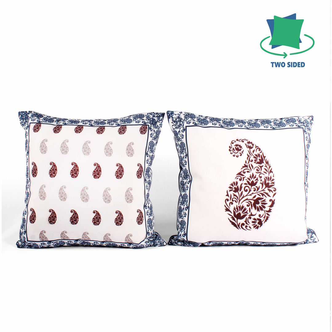 Both Side Block Print Spring Paisley Maroon Cushion Cover Set of 2