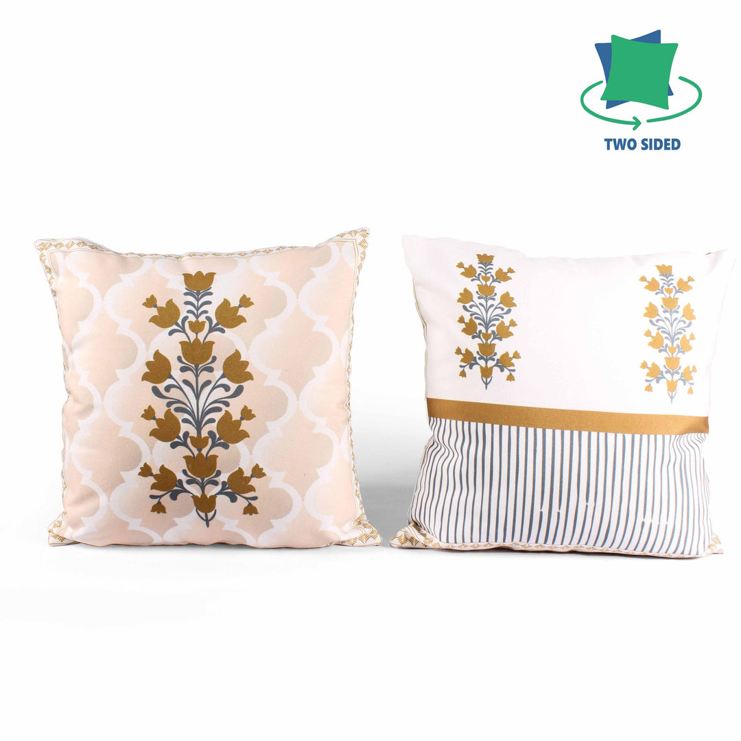 Both Side Block Print Summer Buds Cushion Cover Set of 2