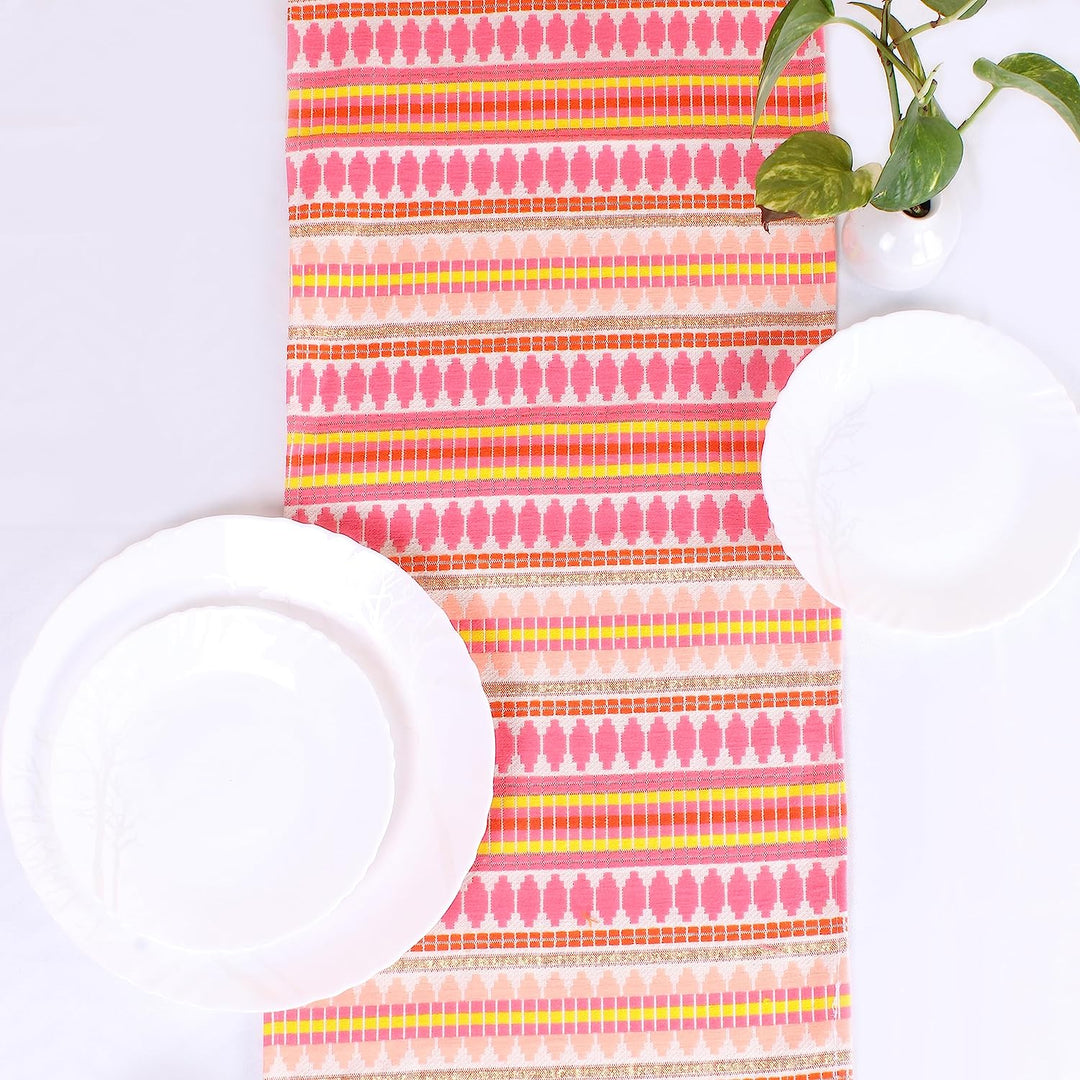 Aztec Orange Woven Fabric Table Runner with Tassel