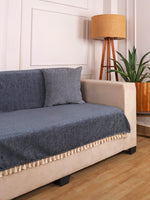 Load image into Gallery viewer, Beige Chenille Sofa Cover 24x60 Inch – Soft, Durable & Textured Fabric with Tassels | Full Coverage Sofa for Living Room, Bedroom, or Drawing Room