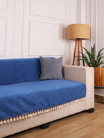 Load image into Gallery viewer, blue Chenille Sofa Cover 48x60 Inch – Soft, Durable & Textured Fabric with Tassels | Full Coverage   Sofa for Living Room, Bedroom, or Drawing Room