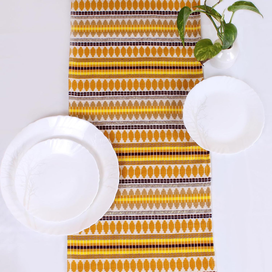 Aztec Yellow Woven Fabric Table Runner with Tassel