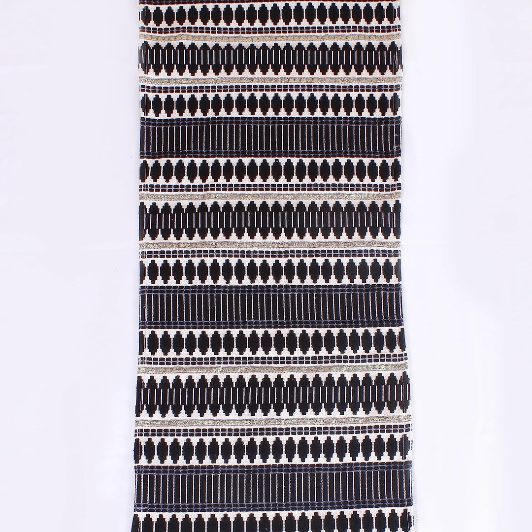 Aztec Black Woven Fabric Table Runner with Tassel