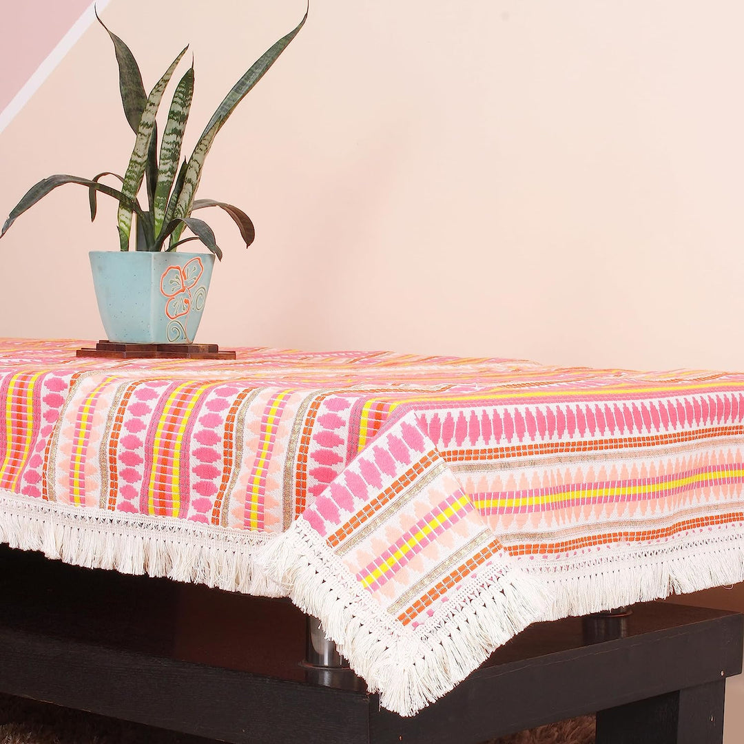 Aztec Orange Woven Fabric Table Cover with Lace