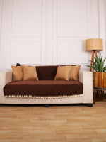 Load image into Gallery viewer, Brown Chenille Sofa Cover 70x60 Inch – Soft, Durable & Textured Fabric with Tassels | Full Coverage   Sofa for Living Room, Bedroom, or Drawing Room