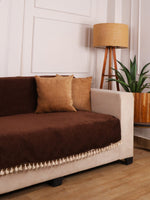 Load image into Gallery viewer, Brown Chenille Sofa Cover 70x60 Inch – Soft, Durable & Textured Fabric with Tassels | Full Coverage   Sofa for Living Room, Bedroom, or Drawing Room